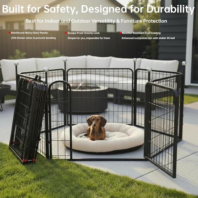 Puppy Playpen Indoor/Outdoor,24'' Portable Dog Playpen with Easy-Carry Straps,6 Panels Dog Pen Play Pen for Small Dogs,Rustproof Pet Playpen for Camping RV Yard(with One Door)