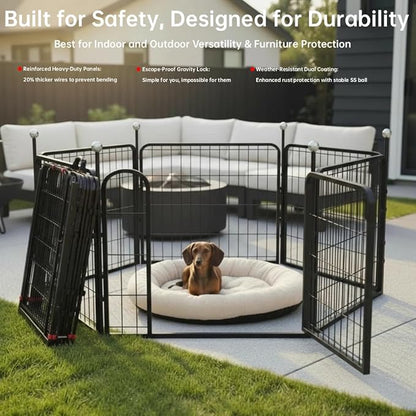 Puppy Playpen Indoor/Outdoor,24'' Portable Dog Playpen with Easy-Carry Straps,6 Panels Dog Pen Play Pen for Small Dogs,Rustproof Pet Playpen for Camping RV Yard(with One Door)