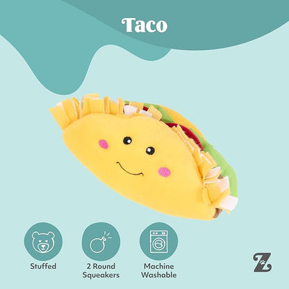 ZippyPaws NomNomz - Dog Squeaky Toys to Keep Them Busy, Funny Food Plush for Small & Medium Dogs, Cute Stuffed Puppy Toy, Pet Products, Gift for Dogs of All Breeds, Soft and Cuddly - Taco