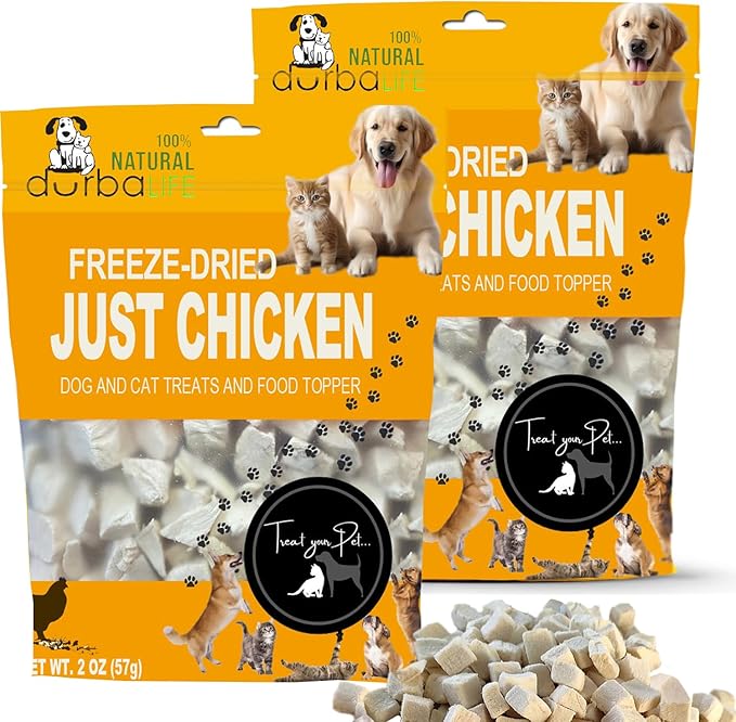Just Chicken Raw Freeze-Dried Bites Two-Pack Single Source Dog & Cat Treats Food Topper - Training Treasure, Perfect for Picky Eaters, Grain-Free, Protein Rich (2 Packs) (2.0 oz each, Just Chicken)