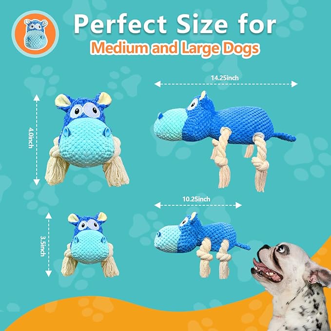TOOPTATE Squeaky Dog Toys - Plush Stuffed Animal Dog Toys for Large, Medium, Small Dogs to Keep Them Busy (Blue, Large)