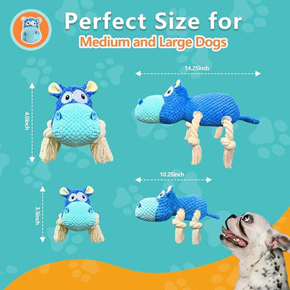 TOOPTATE Squeaky Dog Toys - Plush Stuffed Animal Dog Toys for Large, Medium, Small Dogs to Keep Them Busy (Blue, Large)