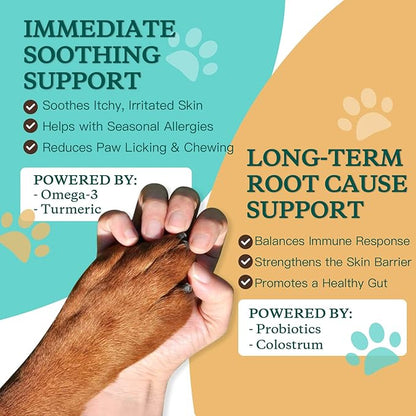 NATURE TARGET Dog Allergy Chews - Dog Allergy Relief, for Skin, Coat, Anti-Itch, Seasonal Allergies, Scratching, Pawlicking, 105 Freeze Dried Chews