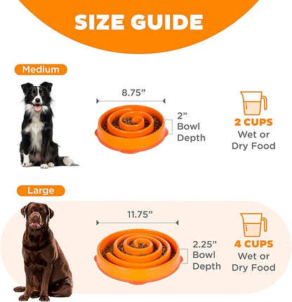 Outward Hound Fun Feeder Slo Bowl – Large 4‑Cup Capacity, Slow Feeding, Medium to Large Dogs, Non‑Slip, Orange, Swirl Pattern