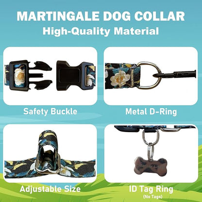 Martingale Collar for Dogs Floral Dog Collars for Small Medium Large Dogs with Buckle Adjustable Soft Nylon Dog Collar (Luxury Golden Flowers, Small)