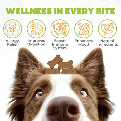 Dog Allergy Chews - 150 Pcs - Allergy Relief for Dogs - Supplements for Itchy Skin & Paw Licking - US Formula with Probiotics, Natural Ingredients & Vitamins - Duck Flavor