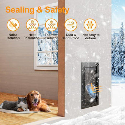 Doggy Door, All Aluminum Dog Door for Wall, Medium Doggie Pet Door, with Closing Panel, 2 Magnetic Flaps Energy Efficient, Wide Telescoping Tunnel for Interior & Exterior Walls, Pet Up to 45Lbs Black