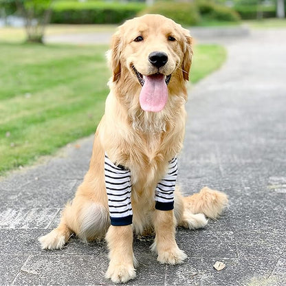 HDKUW Dog Elbow Protector, Dog Front Leg Recovery Sleeve for Prevent Licking Wound, Elbow Sleeves with Mesh Pad for Medium Large Dogs Stripe 2XL