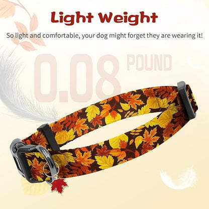 Kazazoo Dog Collar Cute and Soft Nylon Puppy Collar for Boy and Girl, Adjustable Dog Collars for Small Medium Dogs, Maple Leaf-M