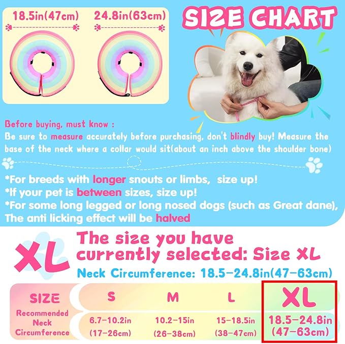 Inflatable Dog Cone Collar Alternative After Surgery, Soft Donut Neck Cone for Golden & German Shepherd Extra Large Dogs, etc, Comfortable Protective E Collar Recovery Cone Not Block Vision