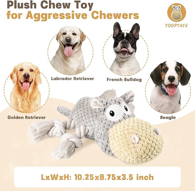 TOOPTATE Dog Toys for Aggressive Chewers - Squeaky Dog Toys to Keep Them Busy for Large Dogs (Gray, Medium)