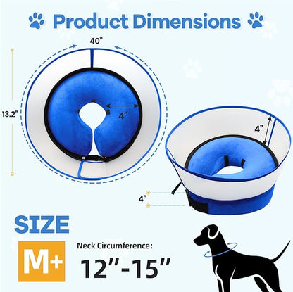 2-in-1 Upgraded Inflatable Dog Cone Collar with Detachable Anti-Licking Shield, Soft Adjustable Elizabethan Collar for Dogs After Surgery (M+, Blue)