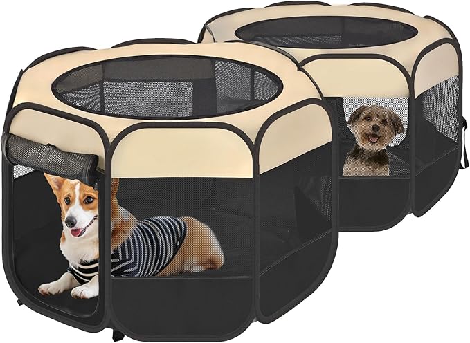 EighteenTek® 2-in-1 Pop Up Cat Playpen, Assembly-Free Dog Puppy Pet Playpen, Indoor Outdoor Cats Enclosed, Cat Tent House Crate Cage, Portable & Foldable Playpen for Kittens(No Divider, Unified Space)