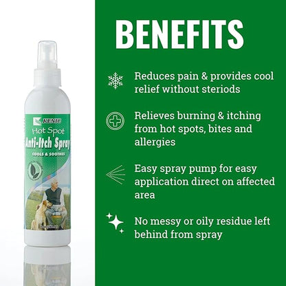 Kenic Hot Spot Spray Treatment for Dogs, Cools and Soothes Skin Sores, Quick Itch Relief, Helps Prevent Chewing and Licking, Made in USA