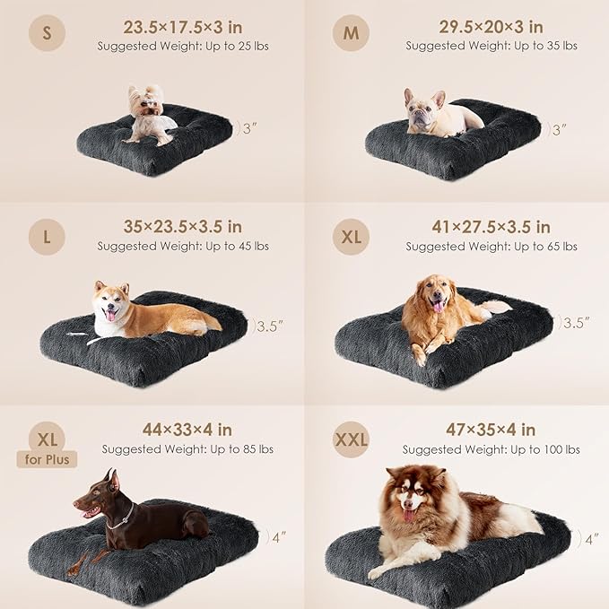 EHEYCIGA Fluffy Dog Crate Bed for Medium Dogs, Plush Faux Fur Crate Pad, Calming Anti Anxiety Medium Dog Bed, Washable Soft Warm Mat with Non-Slip Bottom, Dark Grey
