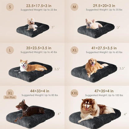 EHEYCIGA Fluffy Dog Crate Bed for Medium Dogs, Plush Faux Fur Crate Pad, Calming Anti Anxiety Medium Dog Bed, Washable Soft Warm Mat with Non-Slip Bottom, Dark Grey