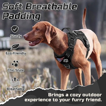 rabbitgoo Tactical Dog Harness for Large Dogs, No Pull Military Service Vest with Handle & Molle, Easy Control for Training Walking, Adjustable Reflective Straps, Black, L