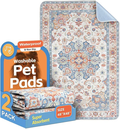 Washable Pee Pads for Dogs 2 Pack Reusable Puppy Training Pads 48"x48" Super Absorbent Waterproof Dog Training Pads, Non-Slip Potty Pads Whelping Pads Litter Mat Pet Supplies - Orange/Mix