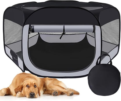 Dog Cat Playpen,Portable Pet Puppy Playpen,Rabbit Puppy Dog Play Pen for Indoors,Dogs Tent for Indoor Cats,Kitten Playpen,Collapsible Small Cats Crate Cage for Small Dogs with Carrying Case(Grey, M)