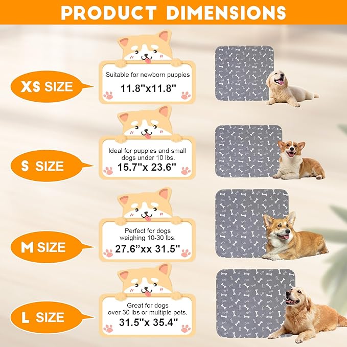 2PC Puppy Pads with Pheromones, Washable Puppy Pee Pads for Dogs Reusable Puppy Pads for Dogs and Cats - Leak & Odor Proof, Non-Slip Base Training Pads for Home & Travel(with Pet Hair Removal Gloves)