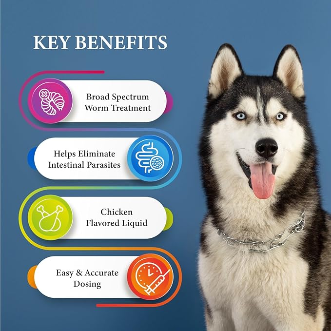 Broad Spectrum Dog Dewormer Treatment 120ml - Dewormer for Dogs and Puppies - Hookworms, Roundworms and whipworms - Boost the immnue System & Strengthens the Digestion - Chicken Flavour - Made in USA