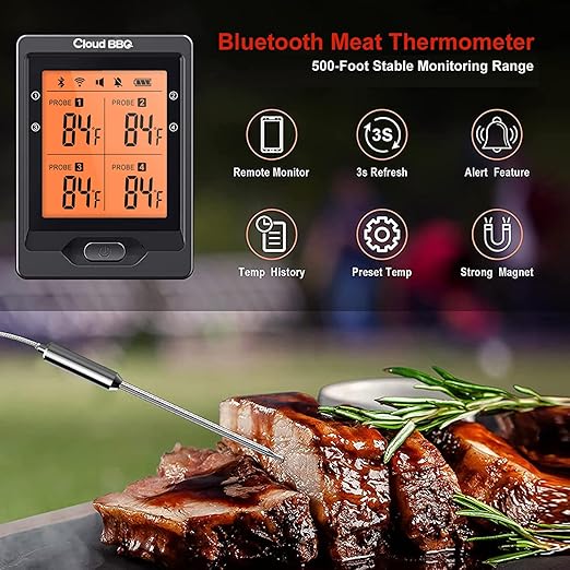 500FT Digital Meat Thermometer Wireless with Multy Probes Bluetooth Kitchen Thermometer for Smoker Grilling Oven (FS66N)