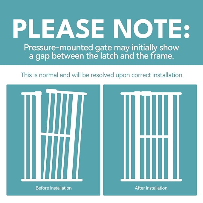 No Pawblems 55.1" Extra Tall Pet Gate for Cat/Dog, 29.9-44.4" Wide Auto Close Tall Cat Gate, NO Drilling Pressure Mounted for Doorways/Hallways, 1.37" Narrower Bar Spacing, White