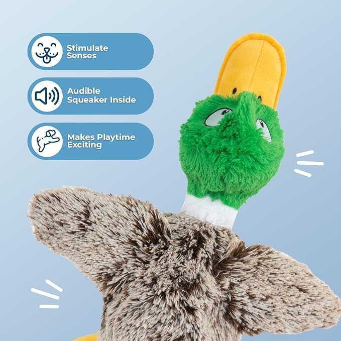 Best Pet Supplies Interactive Squeaky Dog Chew Toy, Ideal Dog Toys for Chewers, Small, Medium & Large Dogs, and Fetch Lovers - Mallard Duck (Gray), Small