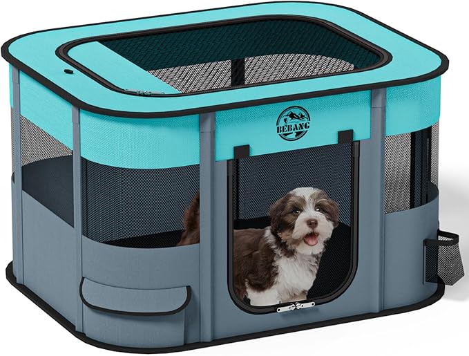 Puppy Playpen Cat Dog Crate: Play Pen Indoors Pet Playpens Portable Foldable Cage Kennel House for Small Kitten Rabbit Guinea Pig Hamster with Food Bowl (Grey, S, 1)