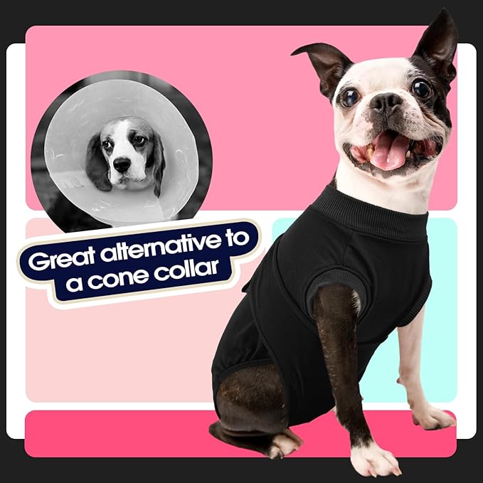 FUAMEY Dog Recovery Suit Male,Dogs Surgery Neuter Suits Puppy Spay Shirts for Female Protect Dog's Skin Anti Licking Abdominal Wounds Doggie Onesie Pet Bodysuit Alternative to Cone Black S