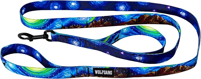 Wolfgang Heavy Duty Dog Leash, Pull-Tested for Walking & Training, StarryWolf Print, Dual Handle Large