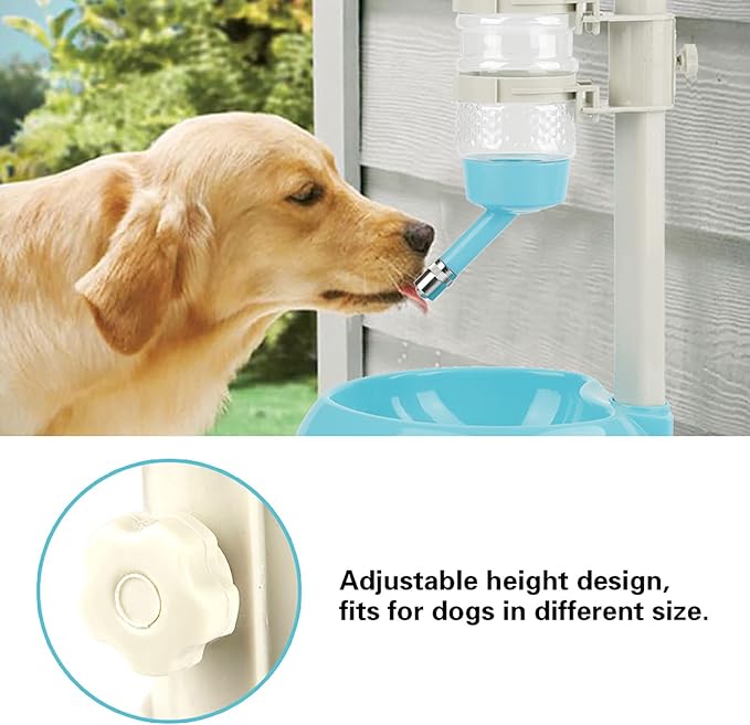 Pet Water Dispenser and Food Bowl, Pet Dog Cat Water Food Feeder Bowl Bottle Standing Dispenser, Height Adjustable Automatic Water Dispenser Feeding Station for Pets Cats Dogs