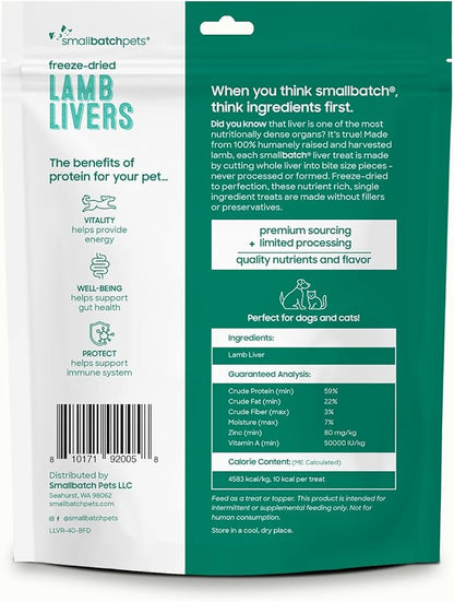 smallbatch Freeze Dried Dog Treats, Lamb Liver Treats for Dogs & Cats, High Protein, Single Ingredient Dog Treat for Training or Food Topper, Natural, Humanely Sourced Meat, Made in the USA, 4 oz