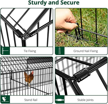 PawGiant Chicken Coop, Chicken Run Pen for Yard with Cover Outdoor Metal Portable Chicken Tractor Cage Enclosure Crate Outside for Small Animals Duck Rabbit Hen 86"×40"