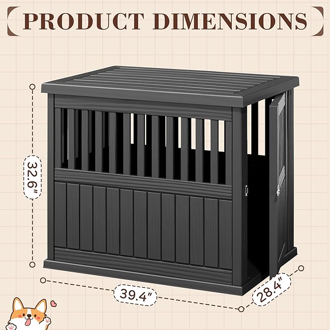 Fancyango 40-Inch Heavy Duty Dog Crate Furniture Lockable Indoor Outdoor Kennel & End Table for Small/Large Dogs Decorative Plastic Pet Cage in Black