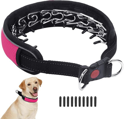 Martingale No Pull Dog Collar for Large Medium Dogs Training Walking, Heavy Duty Nylon Reflective Adjustable Anti Pull Slip Collar with Buckle S Hot Pink