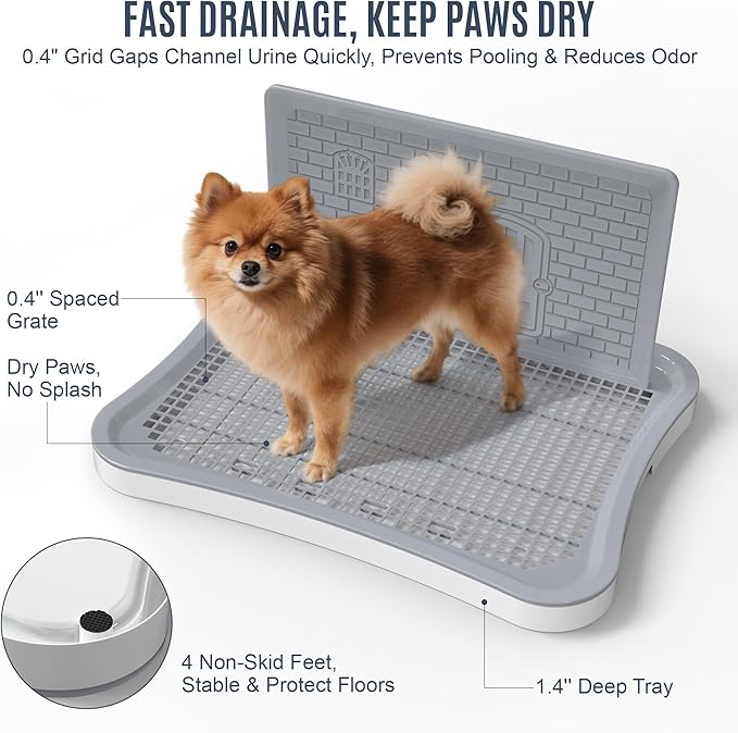 Pee Pad Holder, Indoor Dog Potty for Dogs, Puppy Pad Holder, Puppy Potty Training Tray with Splash Wall & Center Post, 20.1"×15.4"