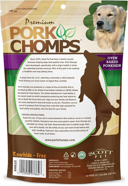 Pork Chomps Baked Pork Skin Dog Chews, 6 Inch Twists, 4 Count - Sweet Potato Wrap - Long-Lasting Treats for Dogs - High Protein, Rawhide-Free, Low Fat, Healthy & Delicious Chews