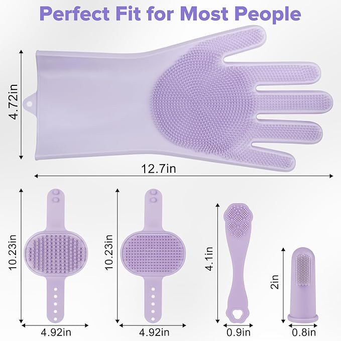 Augwind 6PCS Pet Grooming Kit for Dogs,Cats and Horses | Dog Washing Gloves | Dog Bath Brush | Dog Bath Gloves | Dog Shampoo Brush | Pet Grooming Gloves | Dog Bath Supplies (Purple)