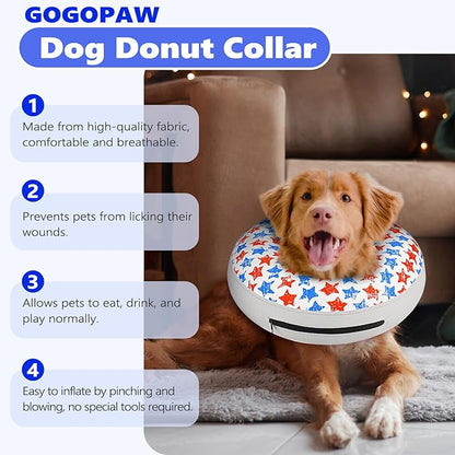 Inflatable Dog Cone Collar to Stop Licking, Soft Neck Donut Collar After Surgery, Adjustable Recovery Cone for Small Medium Large Dogs (Star,S)