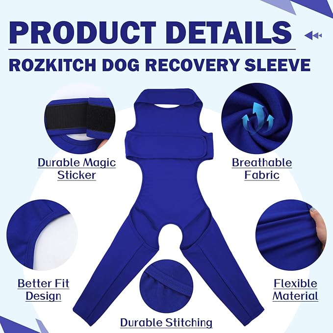 ROZKITCH Dog Suit for Surgery Recovery for Rear Right Left Leg, Pet Prevent Licking Wound Elbow Protector, Dog Rear Leg Sleeve to Stop Licking for Sprain ACL CCL Arthritis Joint Care Blue S