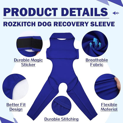 ROZKITCH Recovery Sleeve for Dogs Back Leg Rear Right Left, Pet Prevent Licking Wound Elbow Protector, Dog Recovery Suit Cone Collar Alternative for Sprain ACL CCL Arthritis Joint Care Blue M