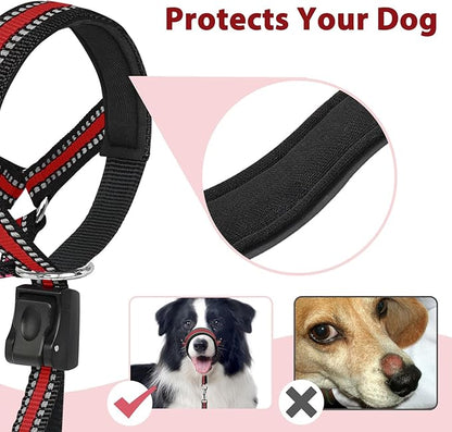 BARKLESS Soft Dog Head Collar, Patented Padded No Pull Head Halter, Training Nose Leash with Safety Link for Medium Large Dogs, Adjustable Muzzle Leash, Easy Control for Walking (XL, Red)
