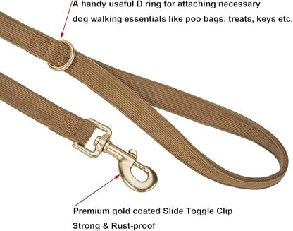 Soft Cotton Dog Leash, 5 Ft Heavy Duty Corduroy Dog Leashes with Gold Metal Hook for Small Medium Large Dogs,Small,Brwon