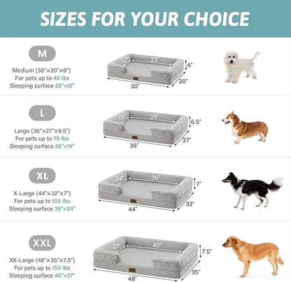 Cooling Dog Bed for Medium Small Size Dogs, Q-Max >0.4 Summer Cool Pet Bed, Orthopedic Foam Dog Sofa with Sides, Bolster Anti-Slip Couch with Washable Removable Cover, M 30x20x6 inch, Grey