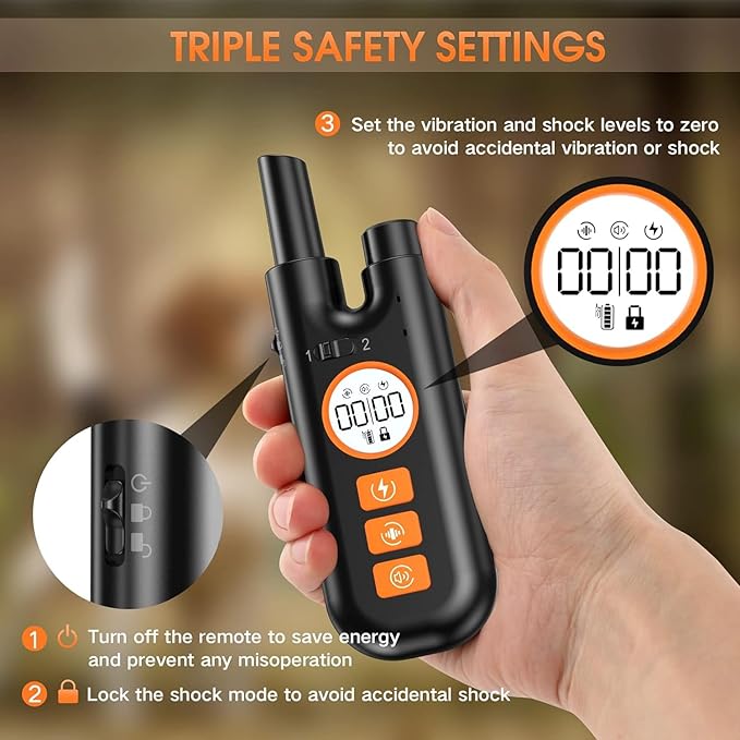 Dog Shock Collar for Dogs, Dog Training Collar with Remote Control Range 1300Ft, 3 Training Modes, Beep, Vibration, Shock, IPX7 Waterproof Rechargeable Electric Shock Collar