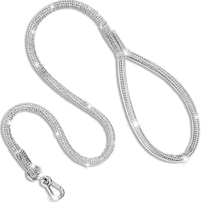 Bling Dog Leashes Full Rhinestone Sparkling Diamond Leashes Pets Leash with Swivel Hook for Collar Wedding Party Daily Walk Small Medium Dog Silver 43 Inch