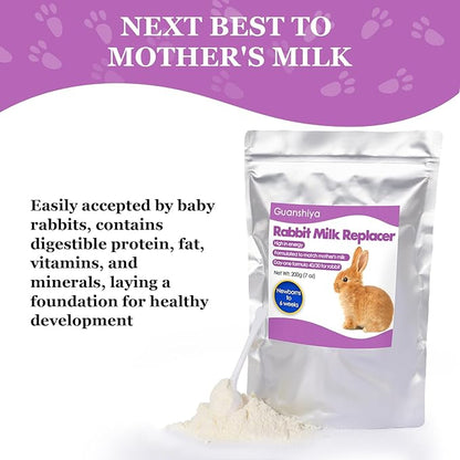 Rabbit Milk Replacer, 200 Grams Bunny Milk Replacement - High-Protein Formula for Newborn Bunnies & Orphaned Baby Rabbits, Supports Gut Health and Digestion