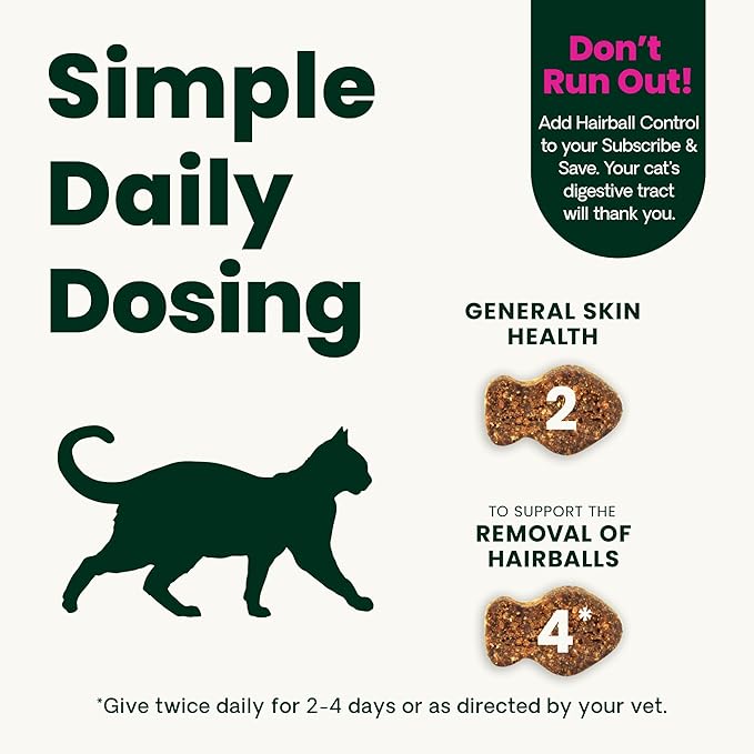 VetriScience Hairball Control Chews for Cats, Omega-3 and Fiber Supplement, Support Digestion and Skin and Coat, Tasty Small Bites, Chicken, 60 Count