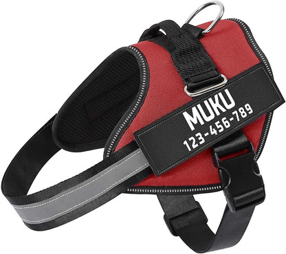 MUMUPET Custom Dog Harness Vest with 2 Personalized Name & Phone Patches, No Pull Reflective Adjustable with Handle, Soft Breathable Padding for Medium Dogs (Red, M)